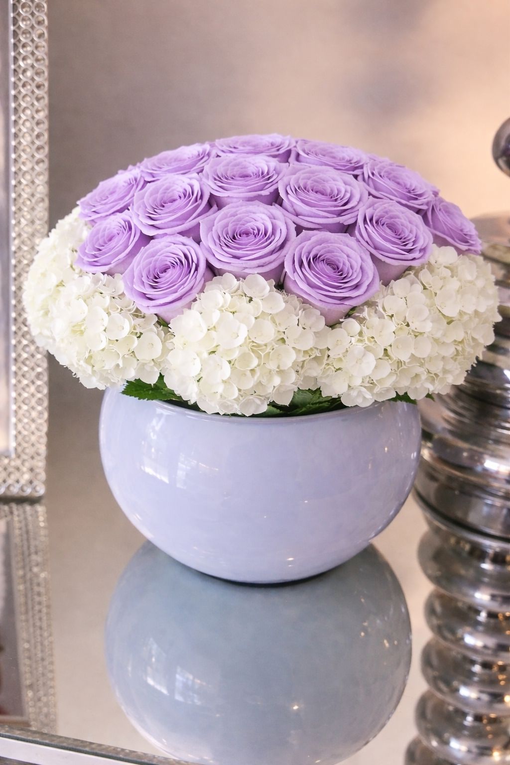 White Signature Roses with Hydrangeas