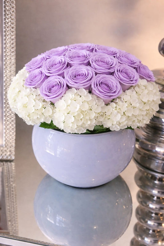 White Signature Roses with Hydrangeas