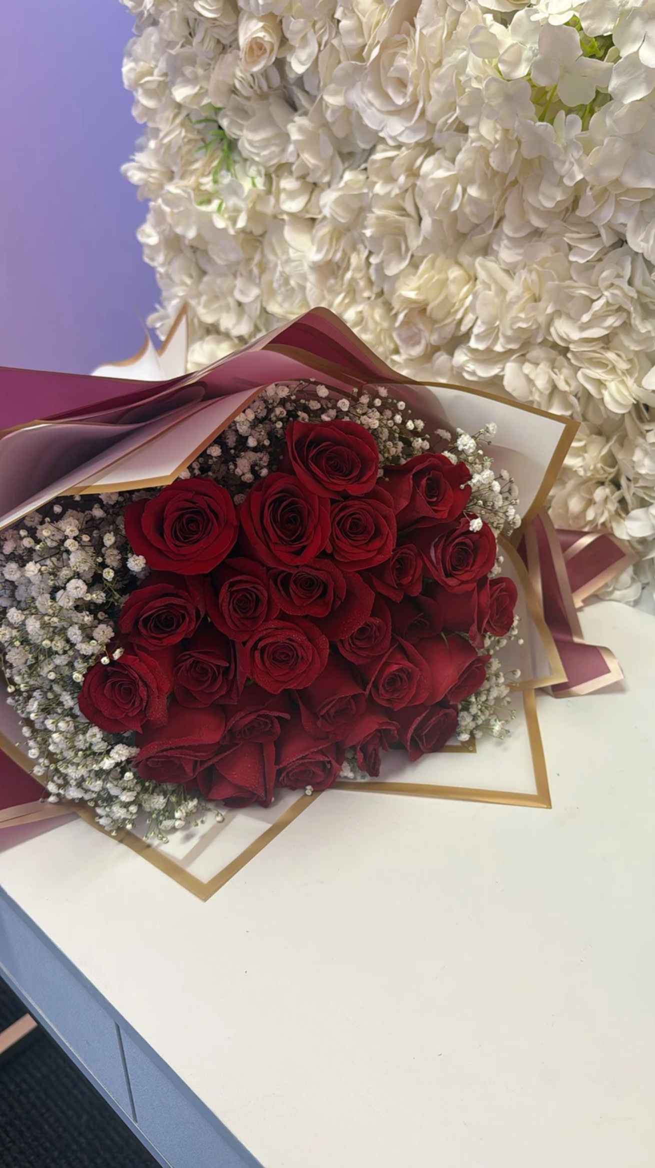 Long Stem Roses with Baby’s Breath