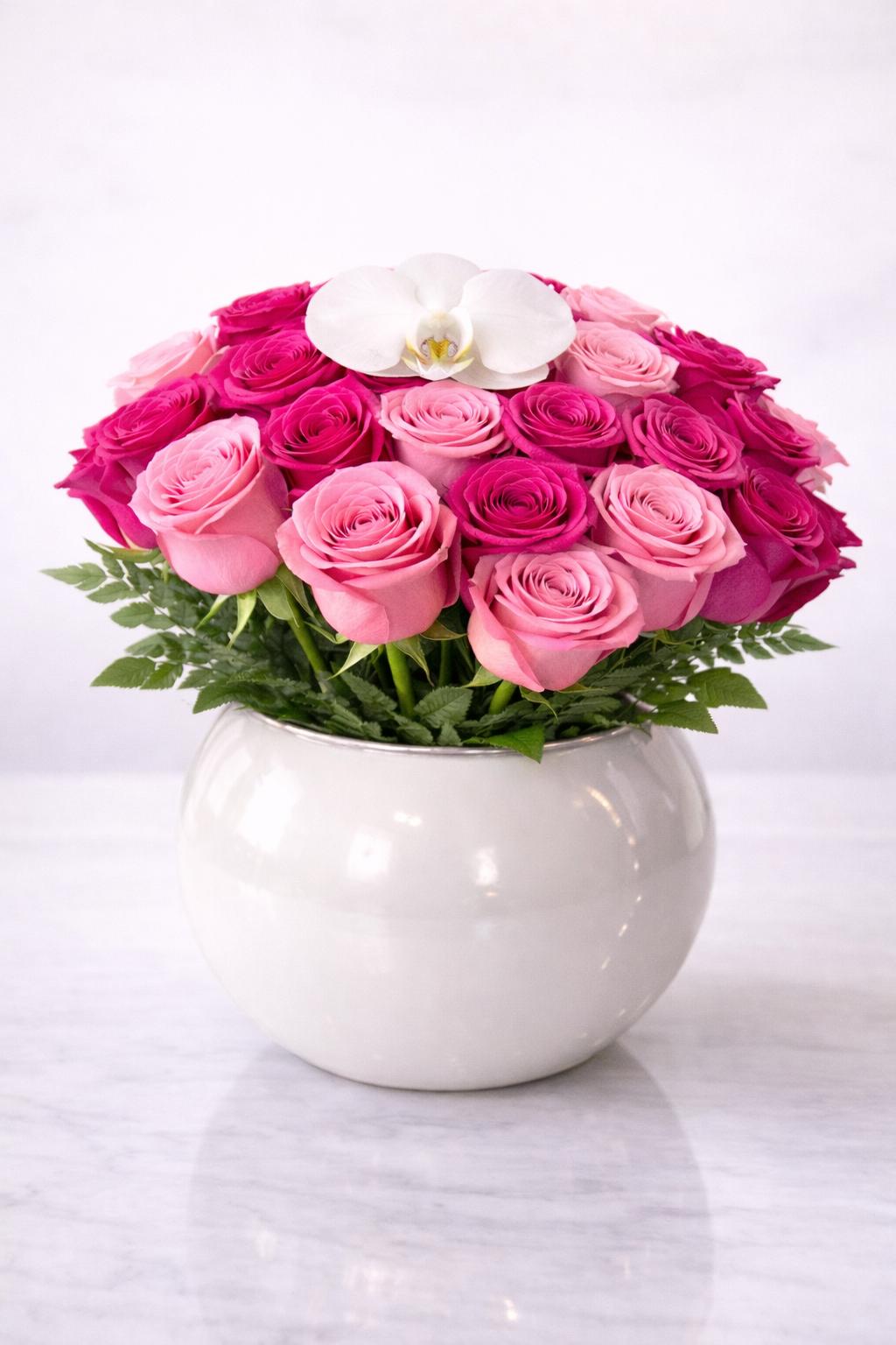 Signature Luxury Ceramic Vase with Orchid