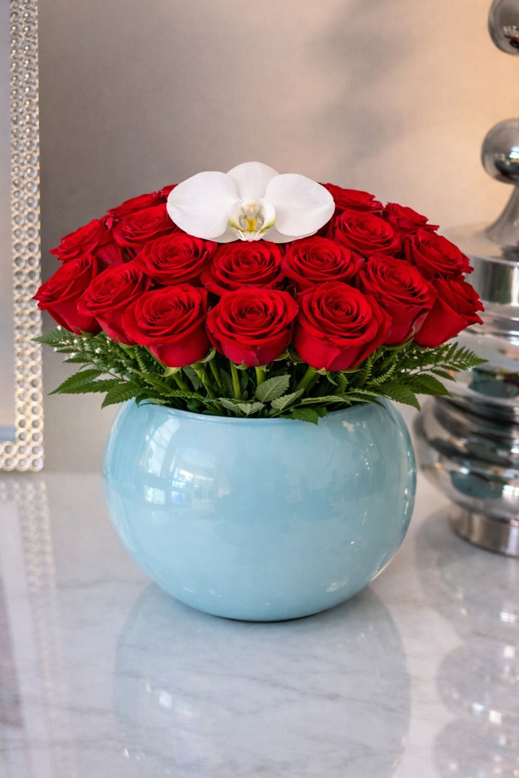 Signature Luxury Ceramic Vase with Orchid