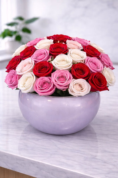 Signature Luxury Ceramic Vase - Mixed Roses