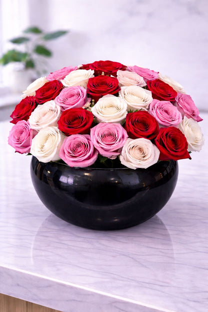 Signature Luxury Ceramic Vase - Mixed Roses