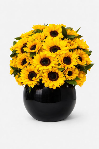 Golden Hour – Sunflower Arrangement in Black Globe Vase