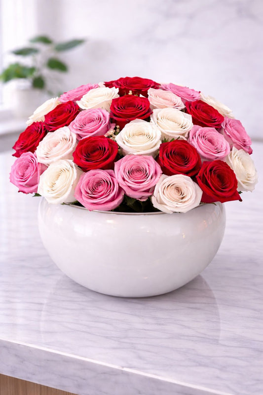 Signature Luxury Ceramic Vase - Mixed Roses