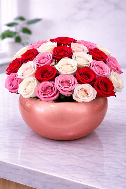 Signature Luxury Ceramic Vase - Mixed Roses