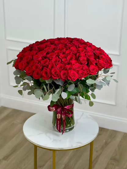 Long Stem Roses in Glass Vase