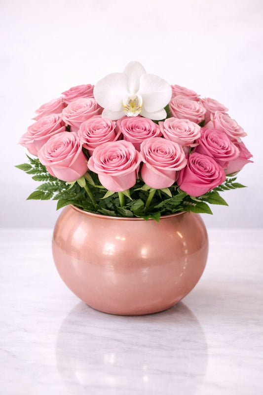 Signature Luxury Ceramic Vase with Orchid