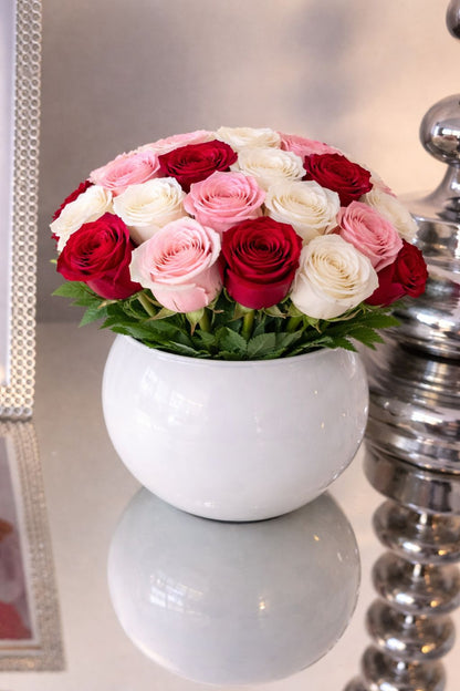 Signature Luxury Ceramic Vase - Mixed Roses