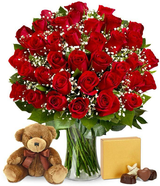 Luxury Valentine’s Set: 36 Roses, Teddy Bear & Chocolates
