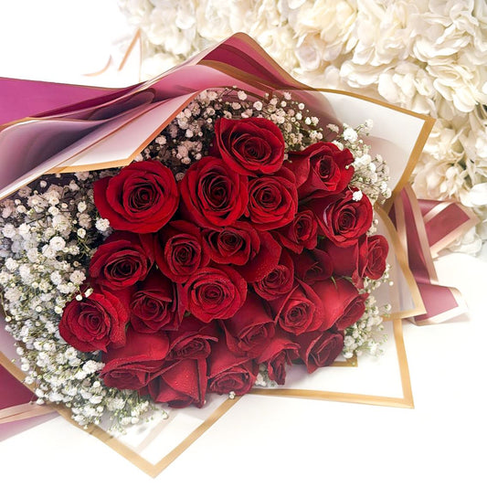 Long Stem Roses with Baby’s Breath