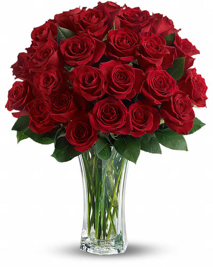 Long Stem Roses in Glass Vase