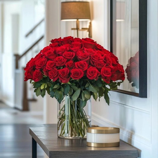 Long Stem Roses in Glass Vase