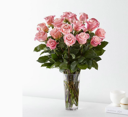 Long Stem Roses in Glass Vase