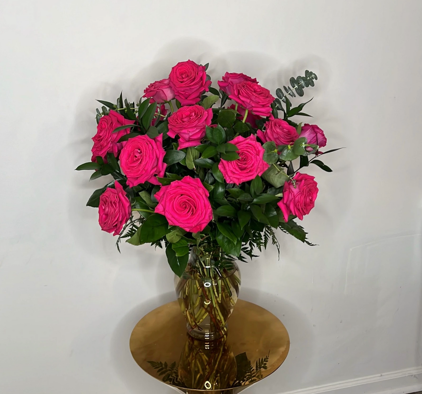 Long Stem Roses in Glass Vase