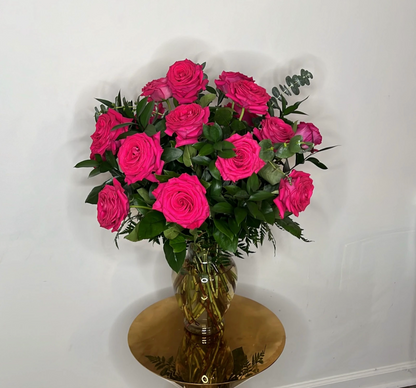 Long Stem Roses in Glass Vase