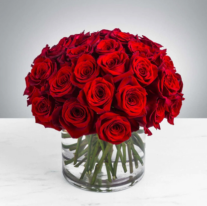 Long Stem Roses in Glass Vase