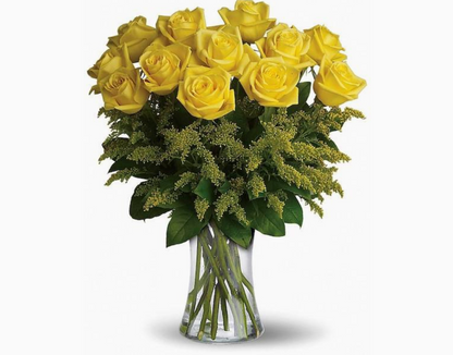 Long Stem Roses in Glass Vase